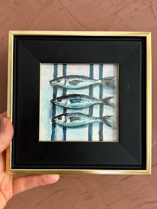 Ocean Wall Art Set of 3 | Nautical Watercolor Nursery Print  Coastal Three Fish Wall Art - Blue and Black Framed Print